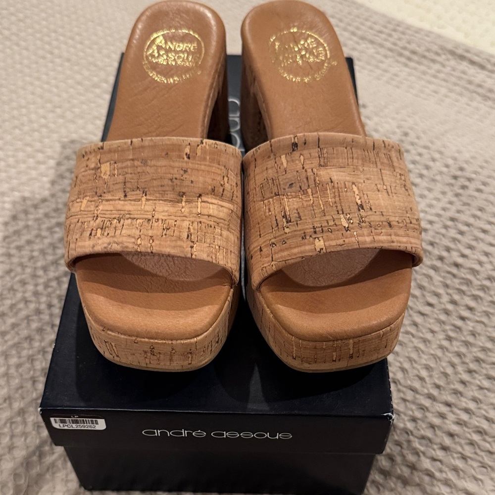 Andre Assous Cork Tan Mules
